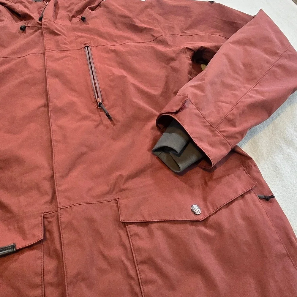Dakine Gore-Tex Jacket‎ Mens L Rust Orange Hooded Snowboard Ski Shell Pit Zips